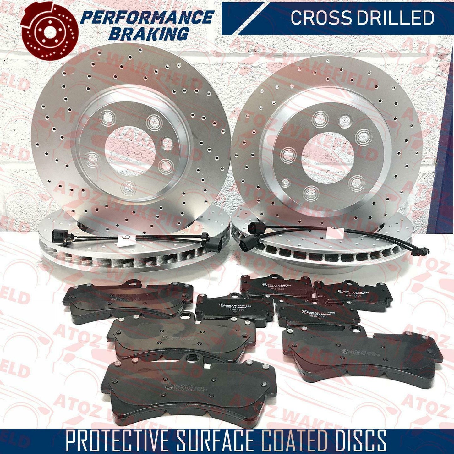 FOR AUDI Q7 DRILLED FRONT REAR BRAKE DISCS PADS WEAR SENSORS HANDBRAKE SHOES