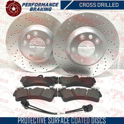 FOR PORSCHE CAYENNE DRILLED FRONT REAR BRAKE DISCS PADS SENSORS HANDBRAKE SHOES