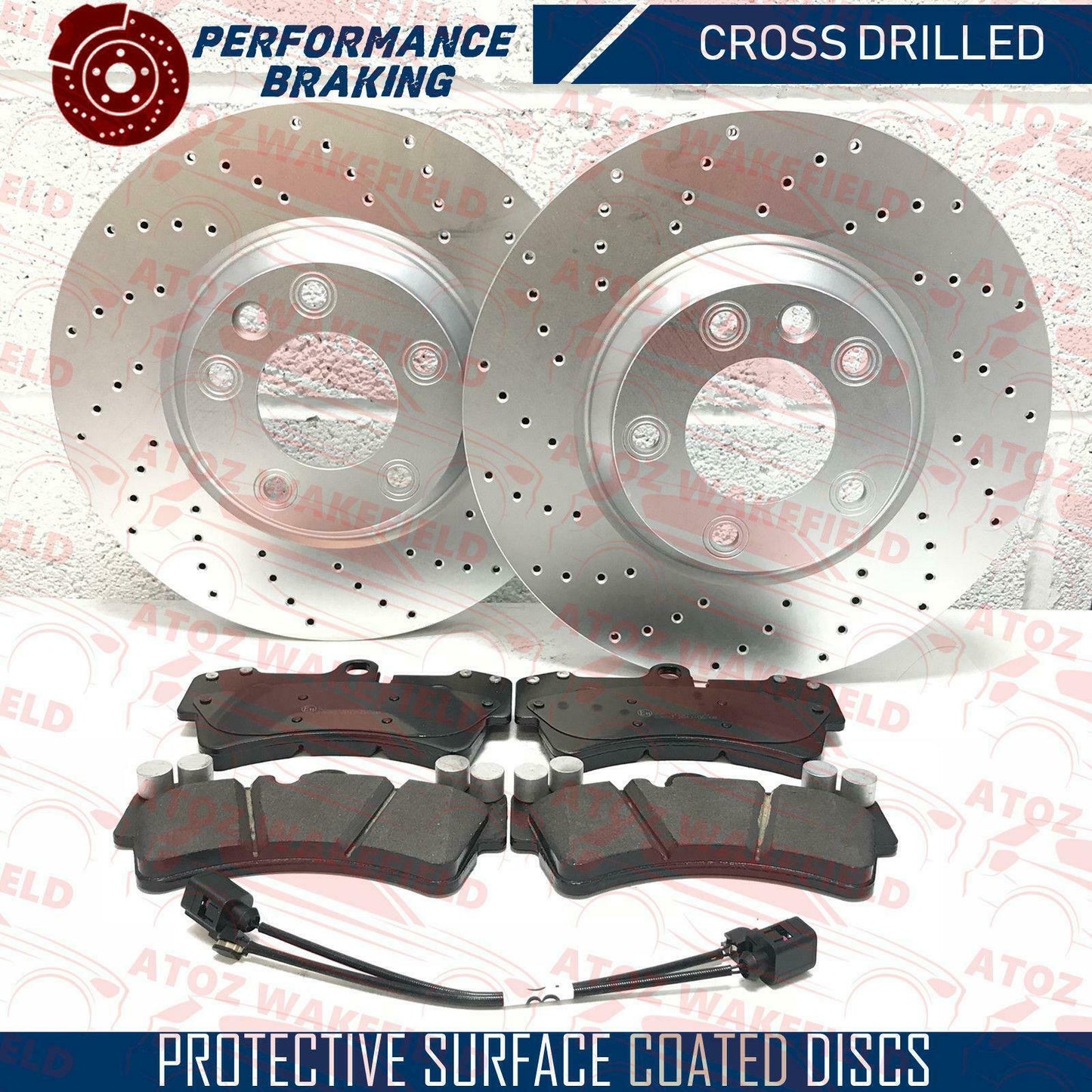 FOR VW TOUAREG DRILLED FRONT REAR BRAKE DISCS PADS WEAR SENSORS HANDBRAKE SHOES