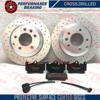 FOR AUDI Q7 DRILLED FRONT REAR BRAKE DISCS PADS WEAR SENSORS HANDBRAKE SHOES