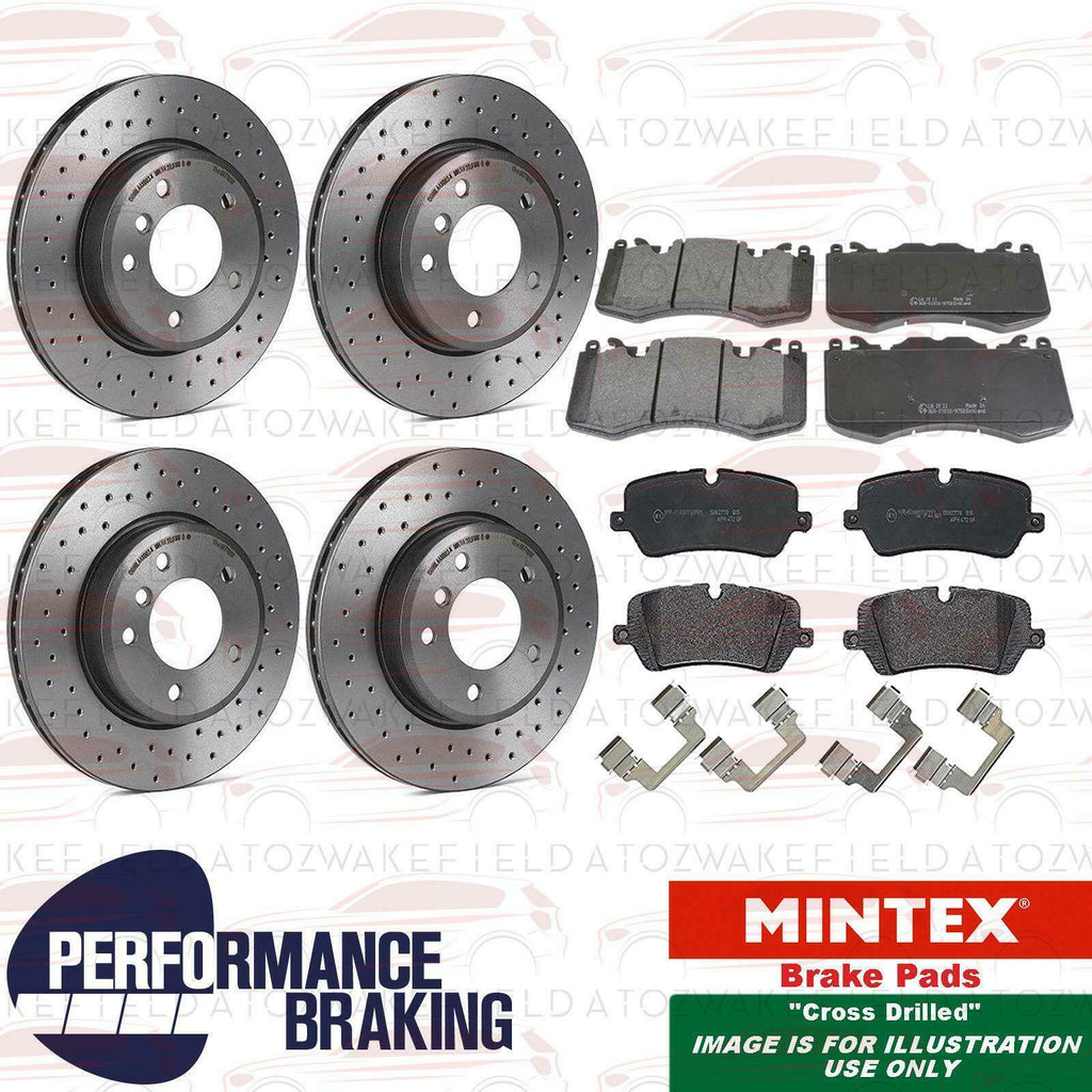 FOR RANGE ROVER 4.4 SDV8 TDV8 FRONT REAR CROSS DRILLED BRAKE DISCS MINTEX PADS