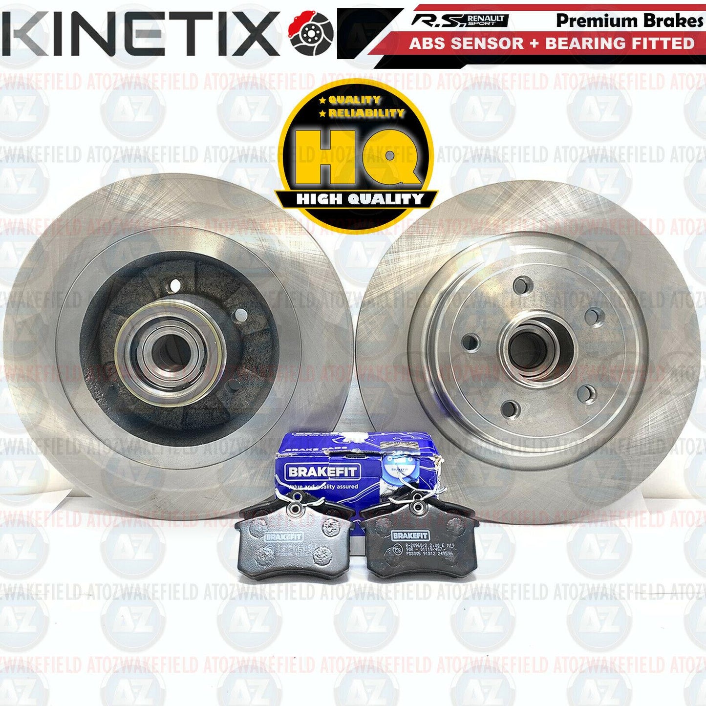 FOR RENAULT CLIO SPORT 197 REAR BRAKE DISCS PADS ABS BEARING RING FITTED 300mm