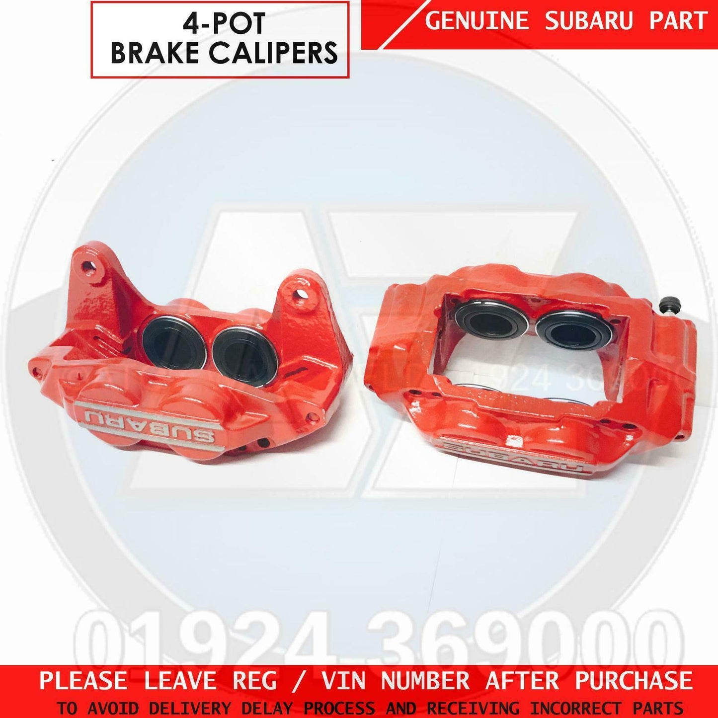 FOR SUBARU WRX STi GENUINE 4 POT FRONT BRAKE CALIPERS PAIR LEFT & RIGHT RED OEM
