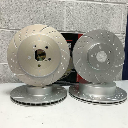 FOR SUBARU IMPREZA 2.0 TURBO FRONT REAR DIMPLED GROOVED BRAKE DISCS MINTEX PADS