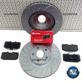 FOR SUBARU IMPREZA WRX 2.0 2.5 TURBO FRONT GROOVED BRAKE DISCS BREMBO PADS 4 POT
