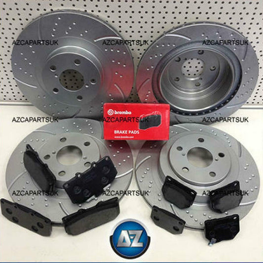 FOR SUBARU IMPREZA WRX 2.0 2.5 TURBO FRONT REAR GROOVED BRAKE DISCS BREMBO PADS