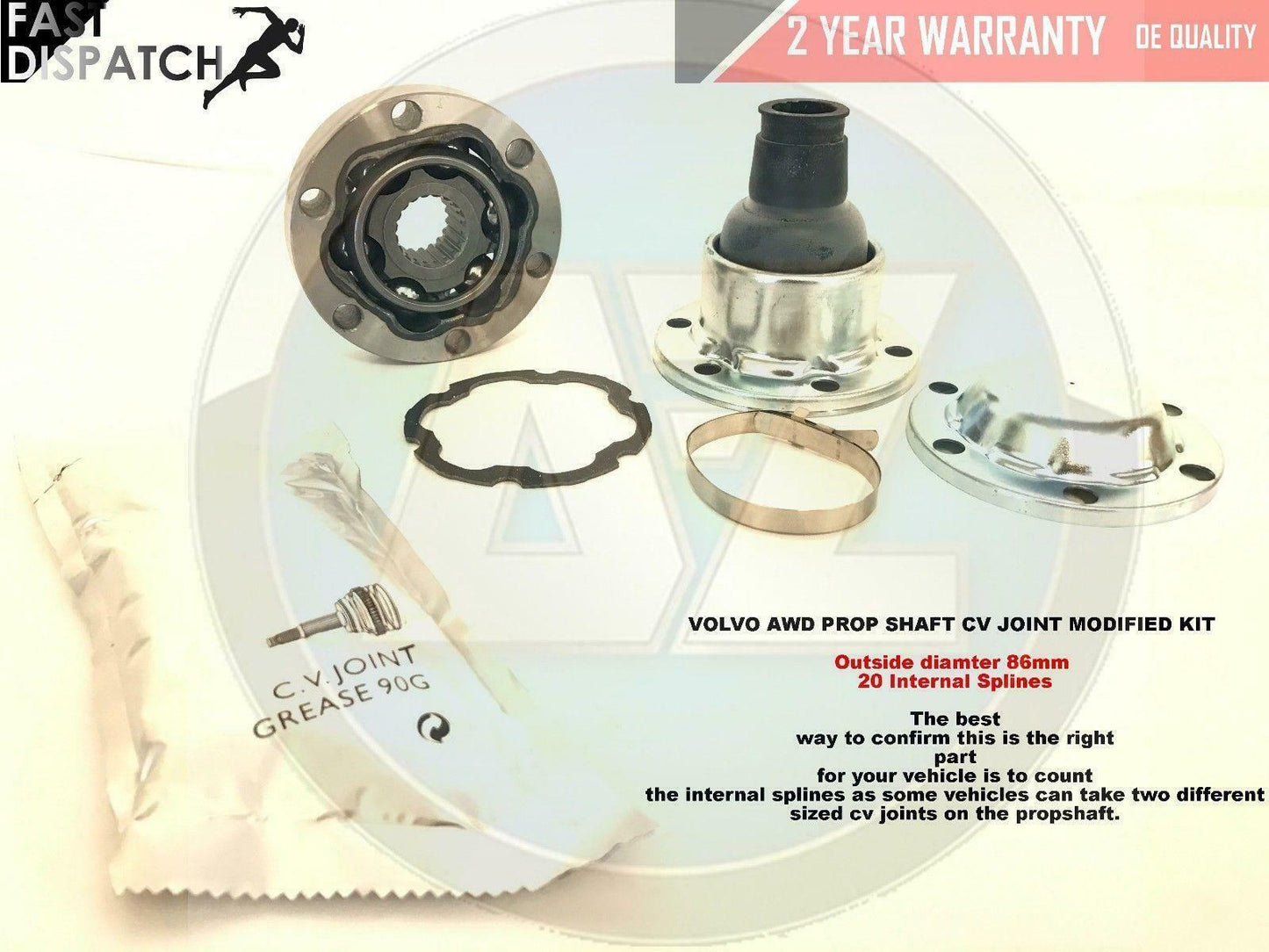 FOR VOLVO S60 V70 XC70 XC90 PROP SHAFT INNER CV JOINT KIT 86MM WITH 20 SPLINES