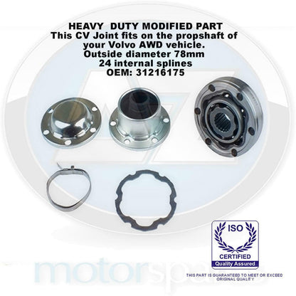 FOR VOLVO S60 V70 XC70 XC90 PROP SHAFT INNER CV JOINT KIT 86MM WITH 20 SPLINES