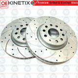 FRONT AXLE CROSS DRILLED GROOVED BRAKE DISCS PAIR 312mm HIGH CARBON COATED