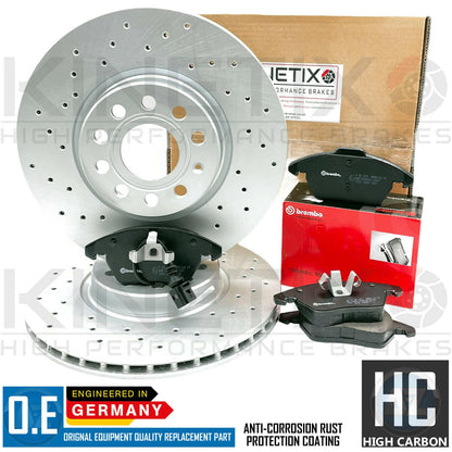FOR AUDI A3 8P 2.0 TDI FRONT CROSS DRILLED BRAKE DISCS BREMBO PADS & WIRE 312mm