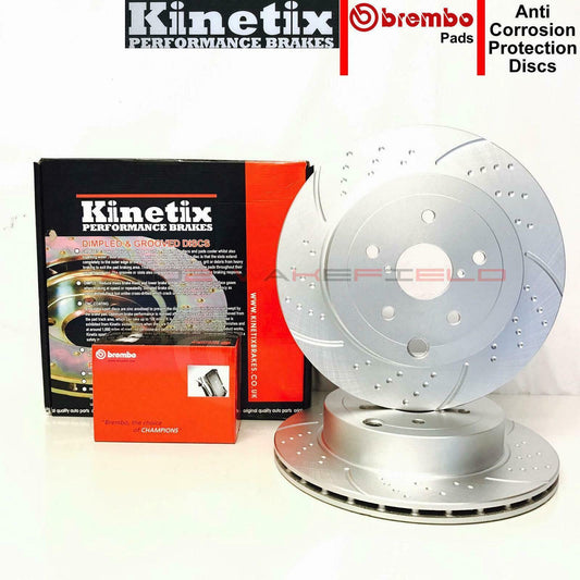 FOR VW PASSAT CC 2.0 TDI FRONT KINETIX DIMPLED GROOVED BRAKE DISCS BREMBO PADS