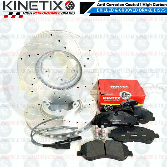 FOR FORD TORUNEO TRANSIT CUSTOM FRONT DRILLED GROOVED BRAKE DISCS MINTEX PADS