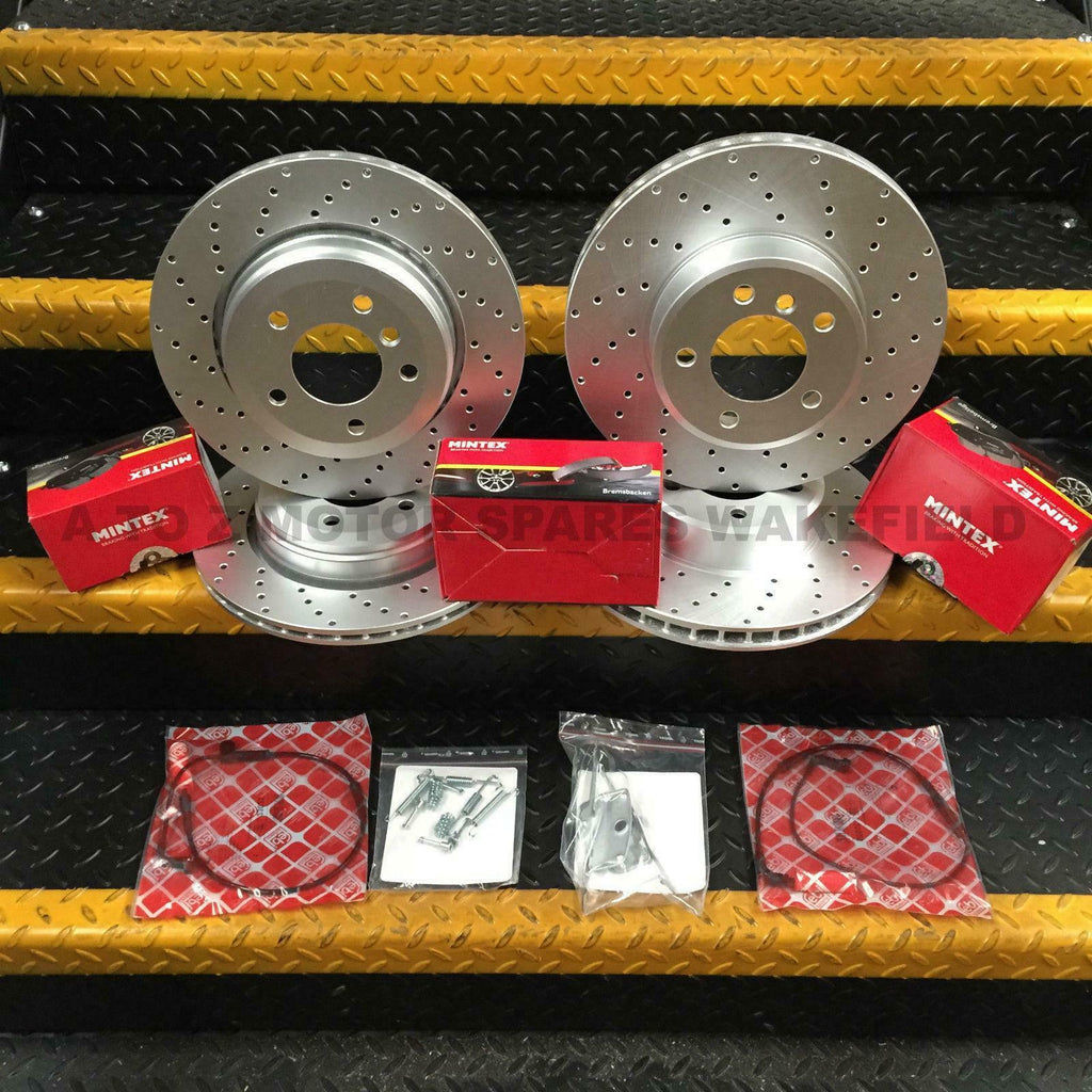 FOR BMW 530d E60 E61 DRILLED FRONT REAR BRAKE DISCS PADS HANDBRAKE PARKING SHOES