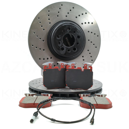 BMW X3 M F97 X4 M F98 FRONT BRAKE DISCS CERAMIC RACING PERFORMANCE BRAKE PADS SET & WEAR WIRE SENSOR LEAD 395mm X 34mm 34118054825 | 34118054826