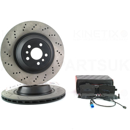 FOR BMW X3M F97 X4M F98 Competition CROSS DRILLED PERFORATED REAR BRAKE DISCS OEQ+ PADS & SENSOR 370mm X 24mm