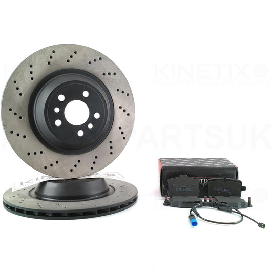 FOR BMW X3M F97 X4M F98 Competition CROSS DRILLED PERFORATED REAR BRAKE DISCS OEQ+ PADS & SENSOR 370mm X 24mm