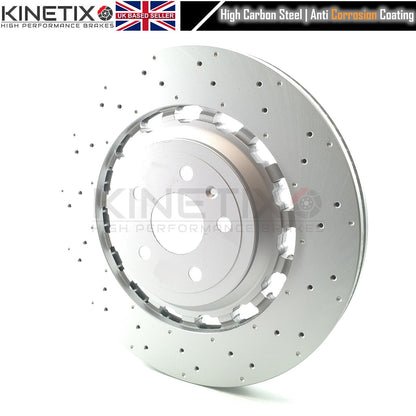 FOR AUDI TTRS TT RS 8S FV 2016- DRILLED FRONT BRAKE DISCS APEC BLACK PADS 370mm X 34mm 8S0615301L / 8S0615301E / 8S0615301C
