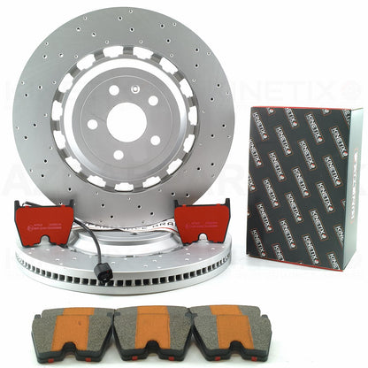FOR AUDI TTRS TT RS FV 8S 2016- DRILLED FRONT BRAKE DISCS KINETIX RACING CERAMIC PADS 370mm X 34mm 8S0615301L / 8S0615301E / 8S0615301C