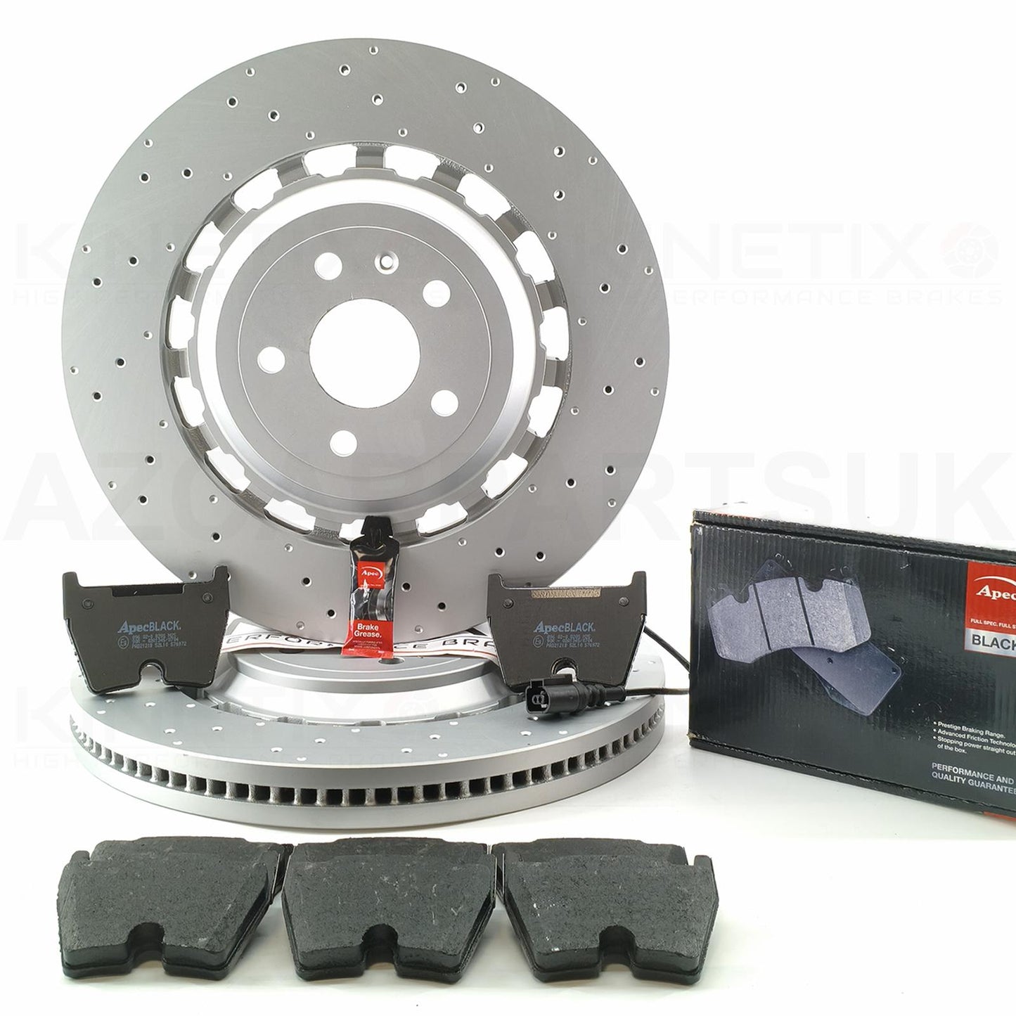 FOR AUDI TTRS TT RS 8S FV 2016- DRILLED FRONT BRAKE DISCS APEC BLACK PADS 370mm X 34mm 8S0615301L / 8S0615301E / 8S0615301C
