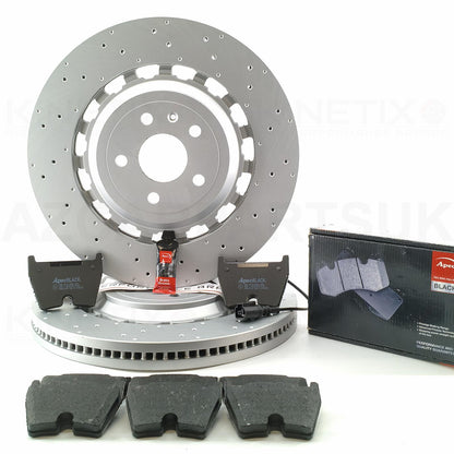 FOR AUDI TTRS TT RS 8S FV 2016- DRILLED FRONT BRAKE DISCS APEC BLACK PADS 370mm X 34mm 8S0615301L / 8S0615301E / 8S0615301C