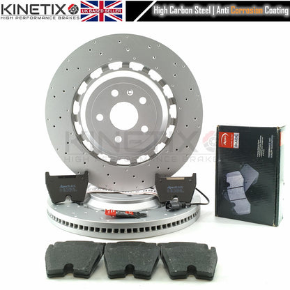 FOR AUDI TTRS TT RS 8S FV 2016- DRILLED FRONT BRAKE DISCS APEC BLACK PADS 370mm X 34mm 8S0615301L / 8S0615301E / 8S0615301C