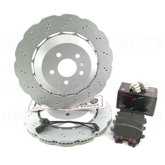 FOR AUDI RS7 4Gx C7 REAR WAVEY BRAKE DISCS BREMBO PADS SENSORS 356mm 4G8615601E