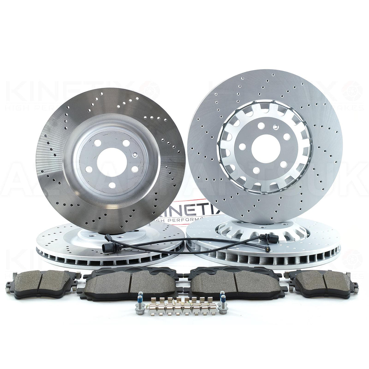 FOR AUDI E-TRON Q7 Q8 2015-> CROSS DRILLED PERFORMANCE FRONT REAR BRAKE DISCS PADS & WEAR WIRE SENSOR LEADS 375mm 350mm