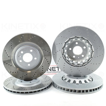 FOR AUDI E-TRON Q7 Q8 2015-> CROSS DRILLED PERFORMANCE FRONT REAR BRAKE DISCS PADS & WEAR WIRE SENSOR LEADS 375mm 350mm