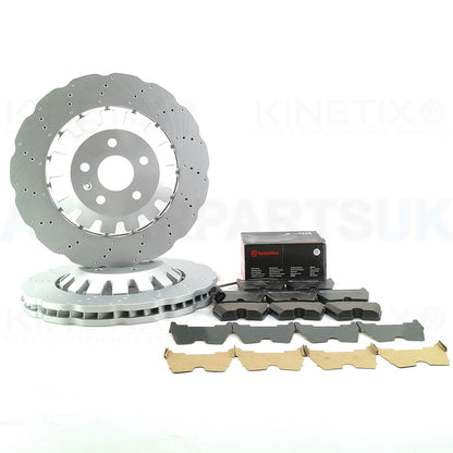 FOR AUDI RS3 8V 2015-2020 WAVEY WAVED FRONT BRAKE DISCS & BREMBO BRAKE PADS 370mm X 34mm 8V0615301S 8V0615301C 8V0615301P
