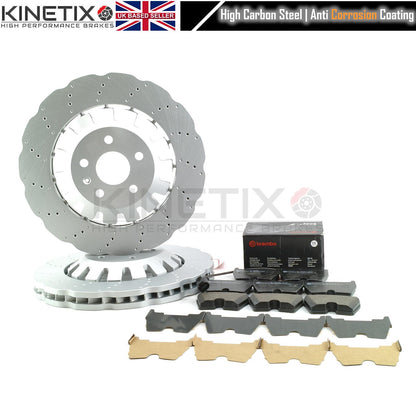 FOR AUDI RS3 8V 2015-2020 WAVEY WAVED FRONT BRAKE DISCS & BREMBO BRAKE PADS 370mm X 34mm 8V0615301S 8V0615301C 8V0615301P