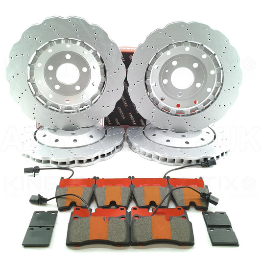 FOR AUDI R8 WAVED DRILLED FRONT REAR BRAKE DISCS CERAMIC PADS PARKING HAND BRAKE SHOE SET 365mm 356mm