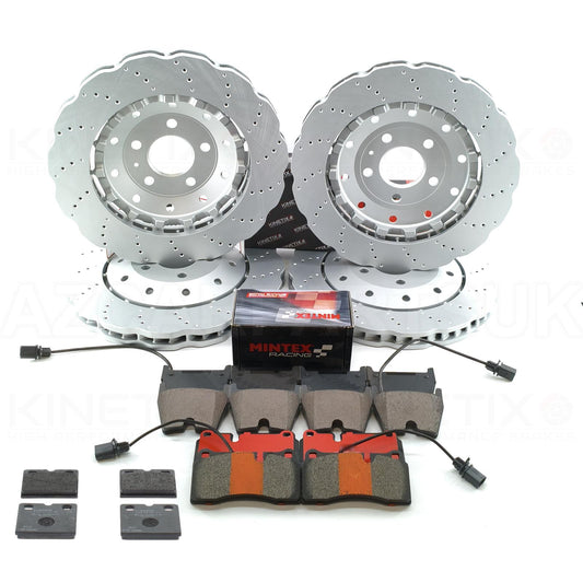 FITS AUDI R8 WAVED DRILLED FRONT REAR BRAKE DISCS PADS PARKING SHOES 365mm 356mm