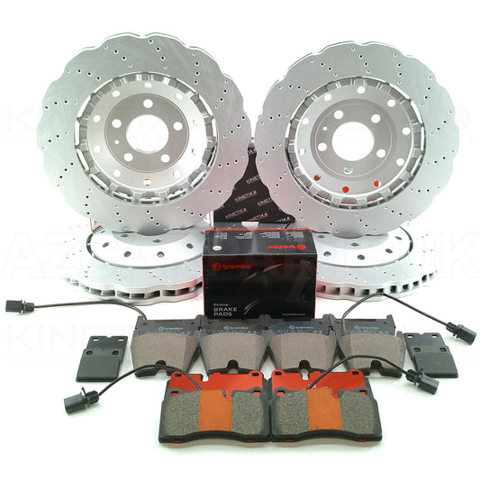 FOR AUDI R8 WAVED DRILLED FRONT REAR BRAKE DISCS PADS PARKING SHOES 365mm 356mm