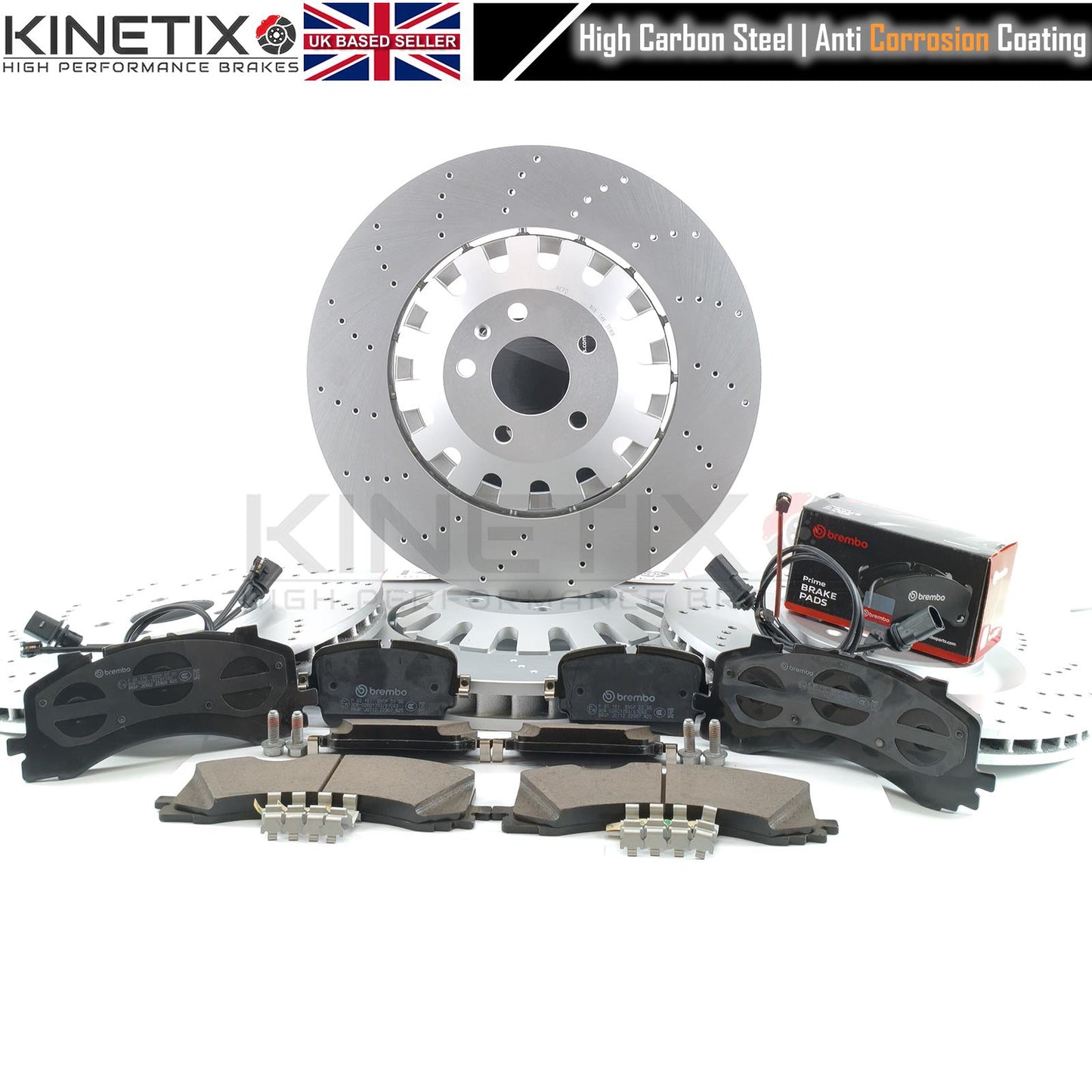 FOR AUDI E-TRON S6 S7 S8 SQ7 SQ8 CROSS DRILLED PERFORMANCE FRONT REAR BRAKE DISCS BREMBO PADS & WEAR WIRE SENSOR LEADS 400mm 350mm