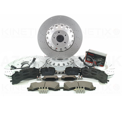 FOR AUDI E-TRON S6 S7 S8 SQ7 SQ8 CROSS DRILLED PERFORMANCE FRONT REAR BRAKE DISCS BREMBO PADS & WEAR WIRE SENSOR LEADS 400mm 350mm