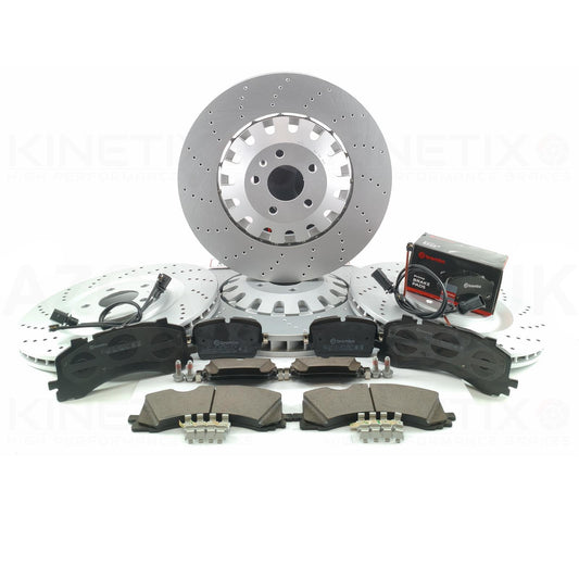 FOR AUDI E-TRON S6 S7 S8 SQ7 SQ8 CROSS DRILLED PERFORMANCE FRONT REAR BRAKE DISCS BREMBO PADS & WEAR WIRE SENSOR LEADS 400mm 350mm