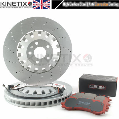 FOR AUDI S6 S7 S8 SQ7 SQ8 CROSS DRILLED FRONT BRAKE DISCS K44 CERAMIC RACING PADS & WEAR WIRE SENSOR LEADS 400mm 4KE615301 | 4M0615301BF | 4M0615301AP | 4M0615301AE | 4M0615301BM