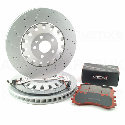 FOR AUDI S6 S7 S8 SQ7 SQ8 CROSS DRILLED FRONT BRAKE DISCS K44 CERAMIC RACING PADS & WEAR WIRE SENSOR LEADS 400mm 4KE615301 | 4M0615301BF | 4M0615301AP | 4M0615301AE | 4M0615301BM