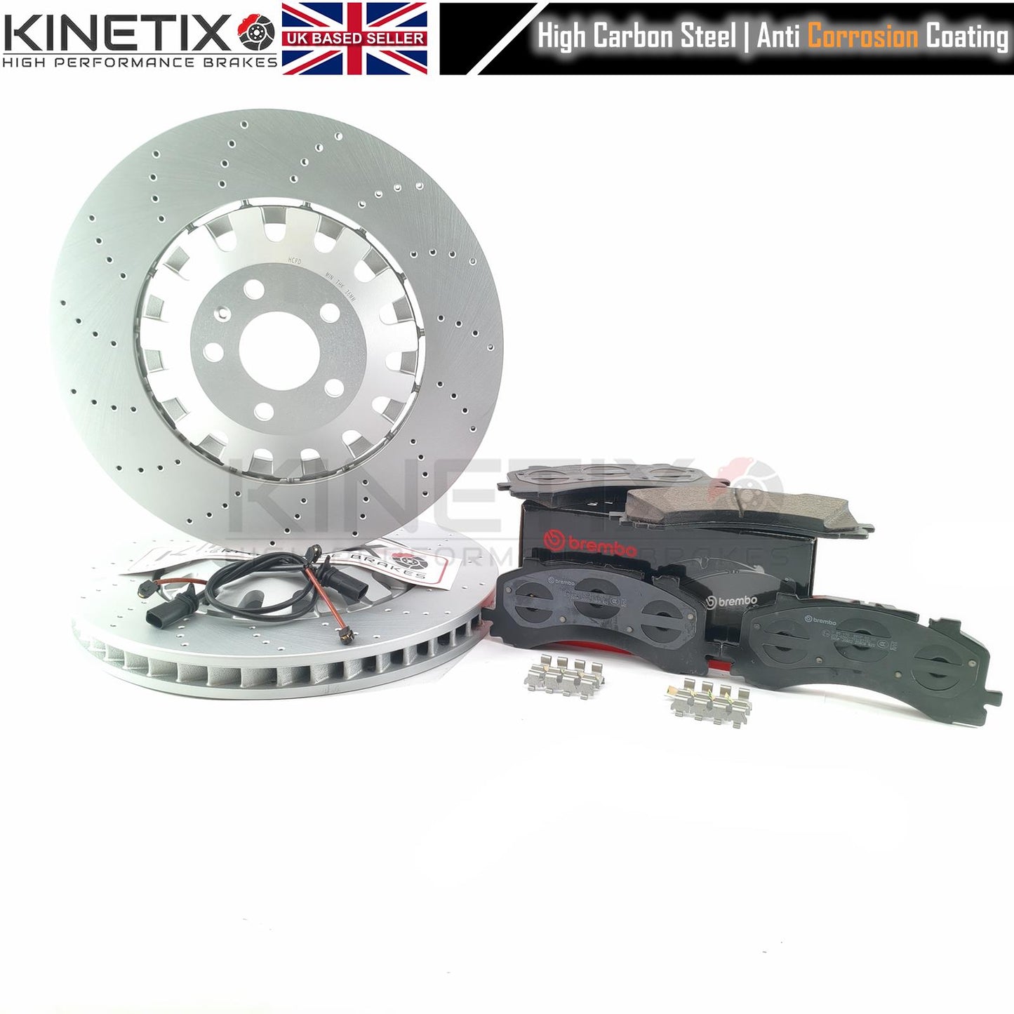 FOR AUDI S6 S7 S8 SQ7 SQ8 DRILLED FRONT BRAKE DISCS BREMBO PADS SENSORS 400mm