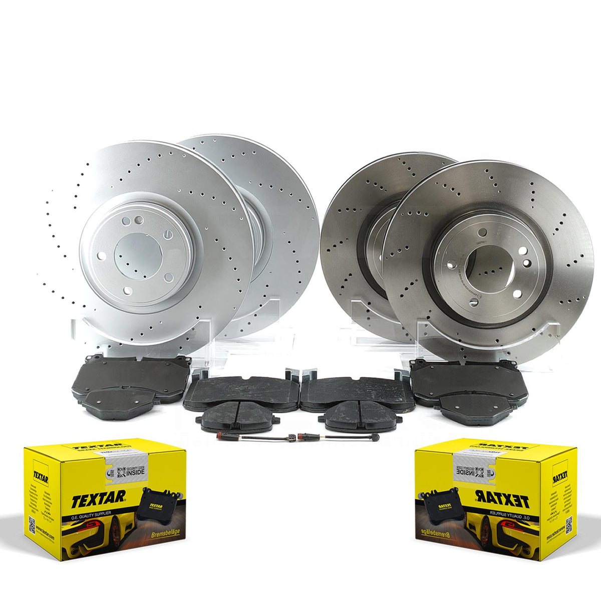 FOR MERCEDES G63 AMG 2018- FRONT REAR BRAKE DISCS TEXTAR PADS & WEAR WIRE SENSOR LEADS 400mm 370mm