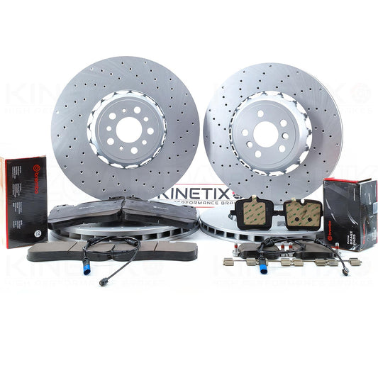 FOR BMW X5M X6M F95 F96 Competition CROSS DRILLED FRONT REAR BRAKE DISCS BREMBO PADS & WEAR WIRE SENSOR LEADS 395mm 380mm