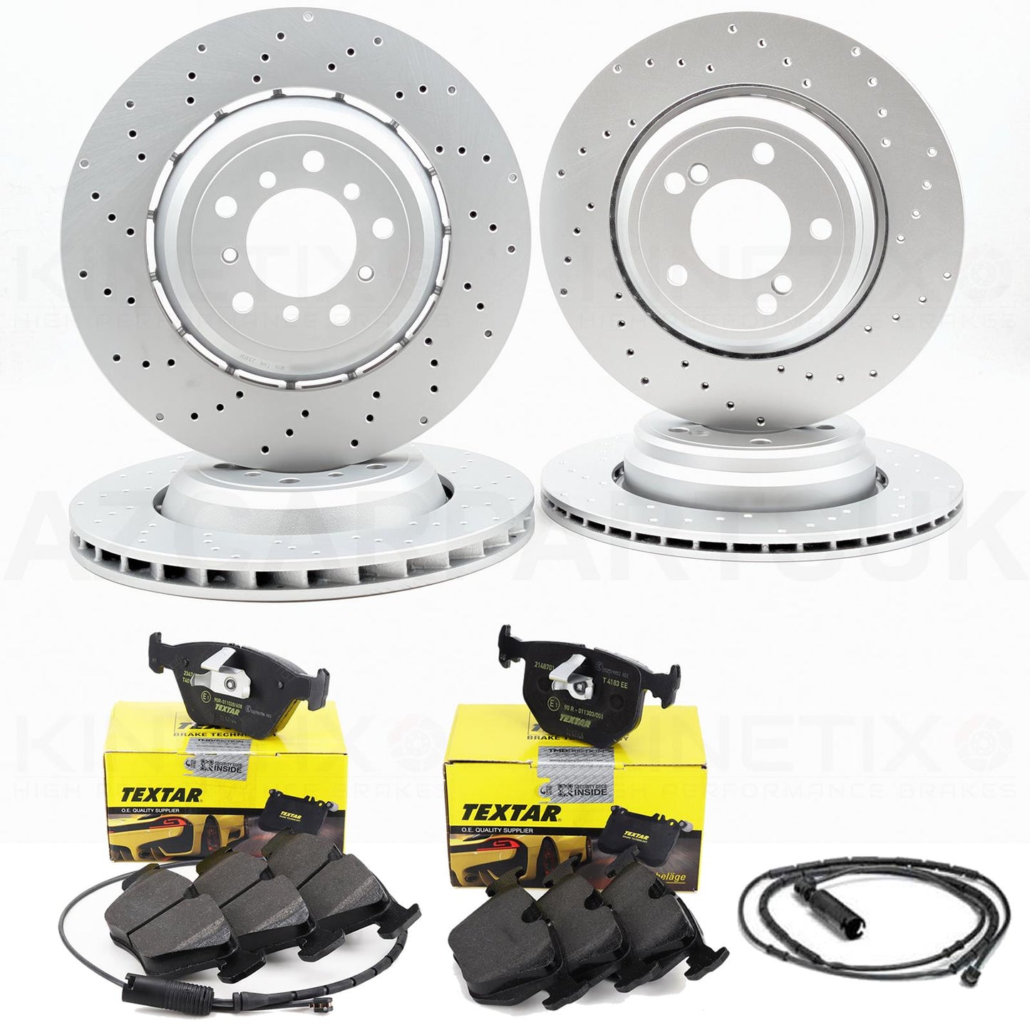 FOR BMW M3 E46 CSL Z4 M E85 E86 Z4M DRILLED FRONT REAR BRAKE DISCS TEXTAR OEM PADS & WEAR WIRE SENSOR LEADS 345mm 328mm