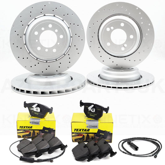 FOR BMW M3 E46 CSL Z4 M E85 E86 Z4M DRILLED FRONT REAR BRAKE DISCS TEXTAR OEM PADS & WEAR WIRE SENSOR LEADS 345mm 328mm