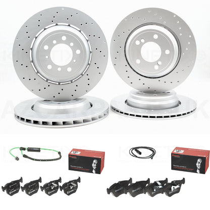 FOR BMW M3 E46 CSL Z4 M E85 E86 Z4M DRILLED FRONT REAR BRAKE DISCS BREMBO PADS & WEAR WIRE SENSOR LEADS 345mm 328mm