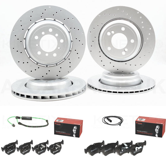 FOR BMW M3 E46 CSL Z4 M E85 E86 Z4M DRILLED FRONT REAR BRAKE DISCS BREMBO PADS & WEAR WIRE SENSOR LEADS 345mm 328mm