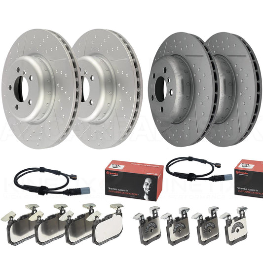 FOR BMW 335d 435d Fxx M SPORT M PERFORMANCE DIMPLED GROOVED Bi-METALLIC 2 PIECE FRONT REAR BRAKE DISCS BREMBO PADS & SENSORS 370mm 345mm