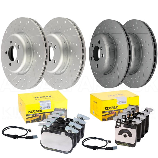 FOR BMW 335d 435d Fxx M SPORT M PERFORMANCE DIMPLED GROOVED Bi-METALLIC 2 PIECE FRONT REAR BRAKE DISCS TEXTAR PADS & SENSORS 370mm 345mm