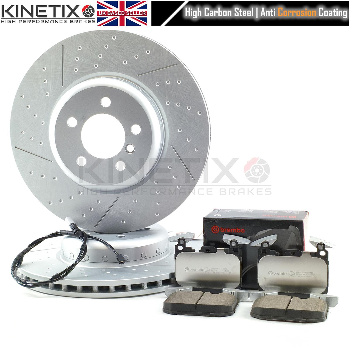 FOR BMW 330d 335d 430d 435d Fxx M SPORT PERFORMANCE DIMPLED GROOVED Bi-METTALIC FRONT BRAKE DISCS BREMBO PADS & WEAR SENSOR LEAD 370mm
