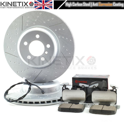 FOR BMW 330d 335d 430d 435d Fxx M SPORT PERFORMANCE DIMPLED GROOVED Bi-METTALIC FRONT BRAKE DISCS BREMBO PADS & WEAR SENSOR LEAD 370mm