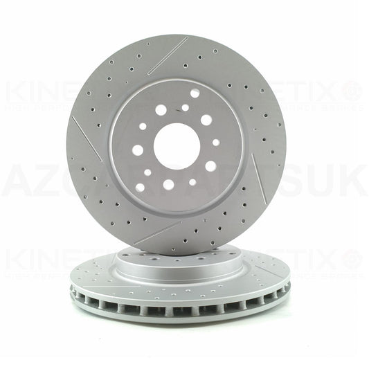FOR MASERATI GRANTURISMO GRANCABRIO 4.2/4.7 V8 DRILLED REAR BRAKE DISCS PAIR 330mm X 28mm KINETIX 221253 | 228411 | 257142